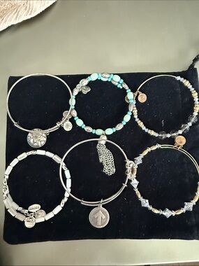 Alex and Ani Turquoise and Silver Stackable Bracelet Set with Charms